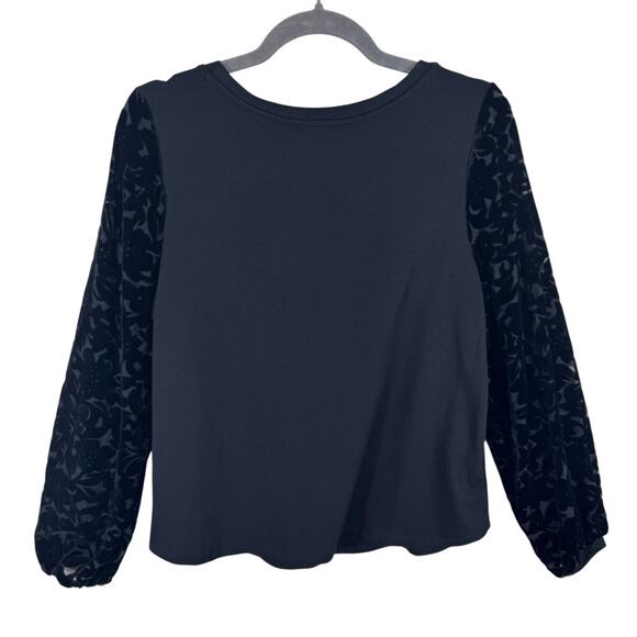 Altar'd State Black Velvet Floral Long Sleeve Round Neck Stretchy Blouse Size S - Picture 2 of 6
